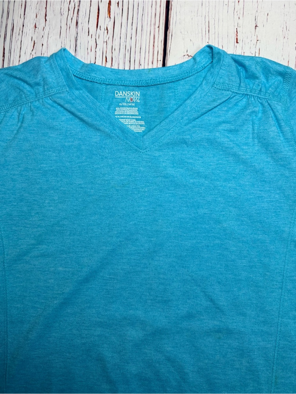 Danskin Now V-Neck Active Tee in Aqua Blue Girls XL